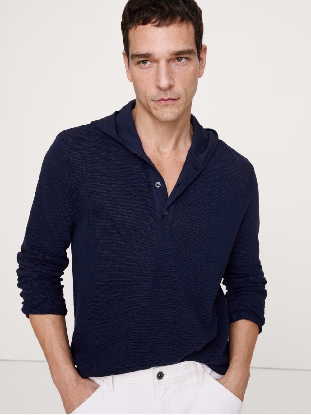 NWT Banana Republic Cotton Henley Navy Blue Hoodie Sz Medium (#897454)
